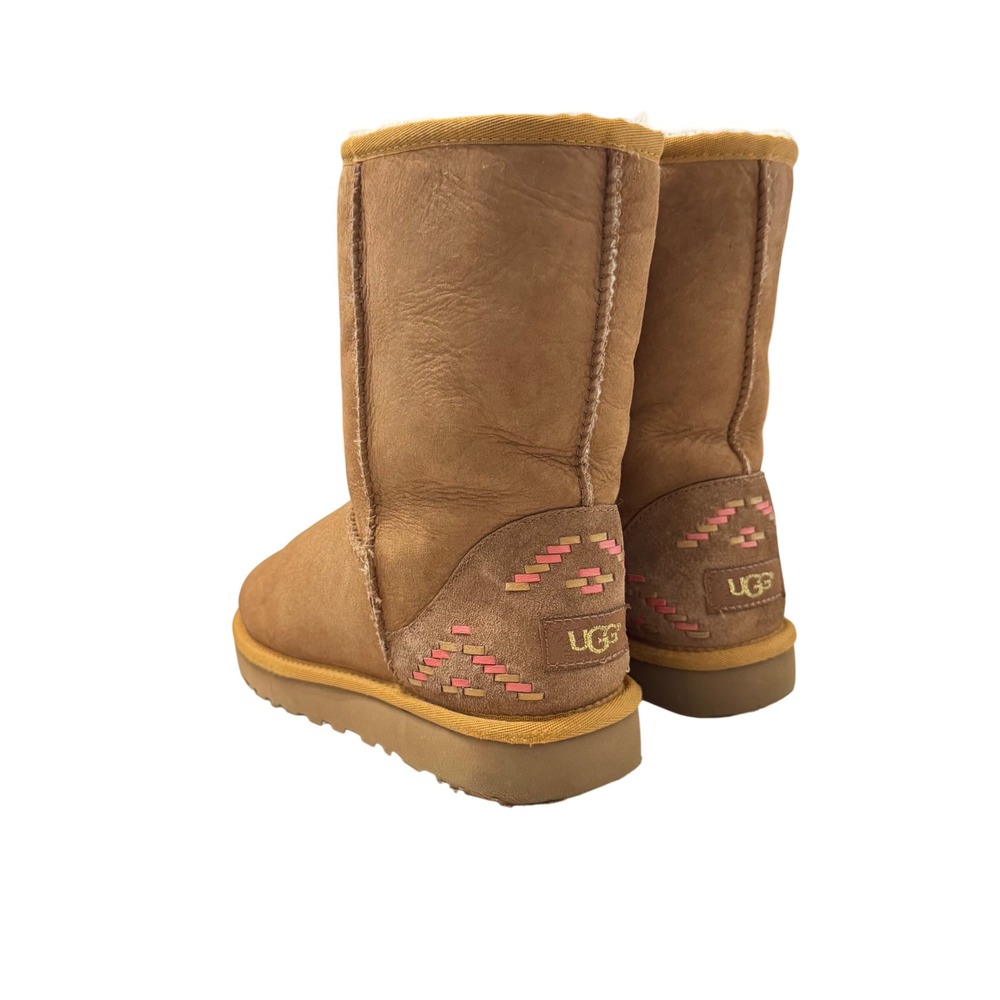 UGG Classic Short Rustic Weave‎ Boots Chestnut Sheepskin Shearling Lined Size  8